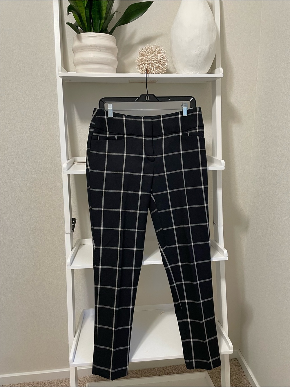LOFT Black Windowpane Skinny Pants